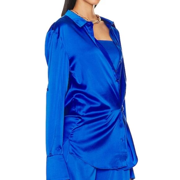 Ser.O.Ya Retrofête Karry Silk Asymmetrical Button Down Royal Blue XS NWT - Picture 2 of 13